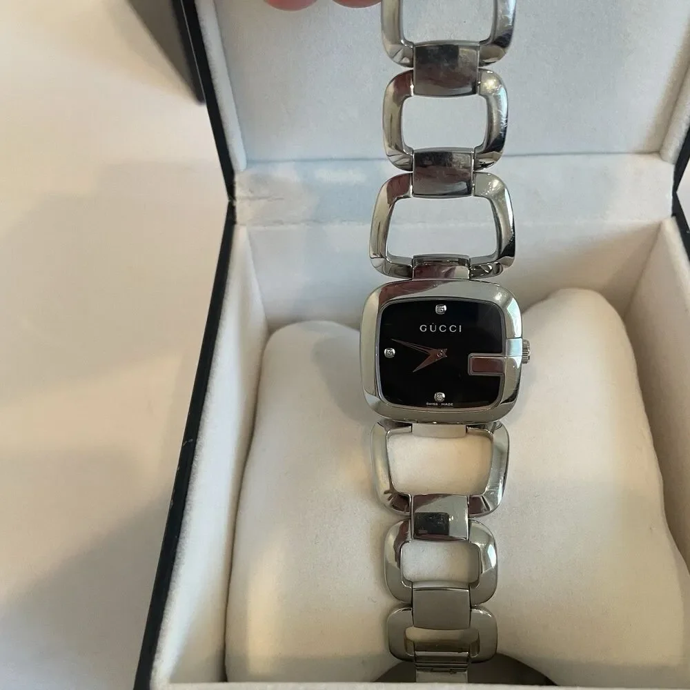 Gucci Women’s 32mm Charcoal Dial Swiss Quartz Stainless Steel Watch Designer - Picture 4 of 6